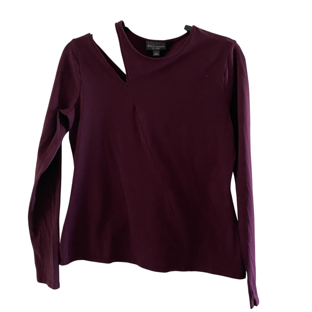 BOLD ELEMENTS Burgundy Cold Shoulder Jersey Long Sleeve Tee Sz L Cotton